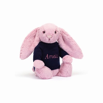 Jellycat Bashful Tulip Pink Conejo with Navy Jumper | OMHG-92374